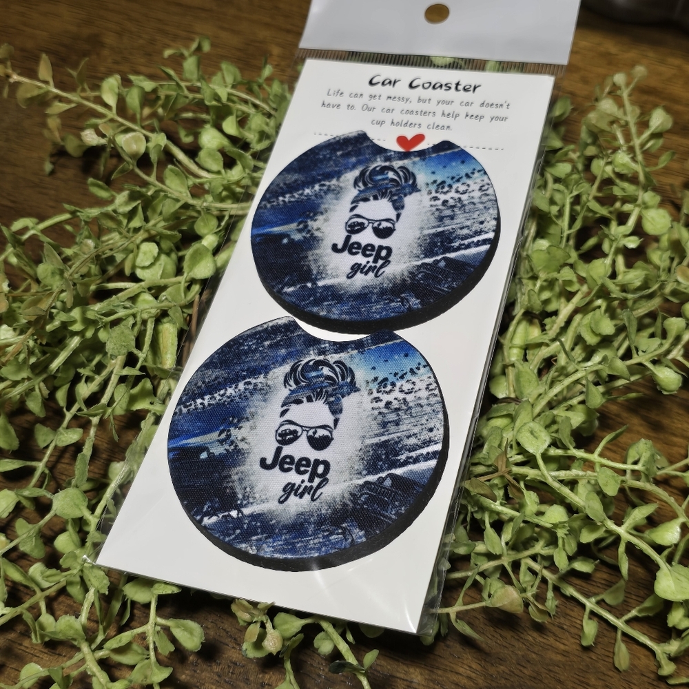 Jeep Girl Blue Car Coasters